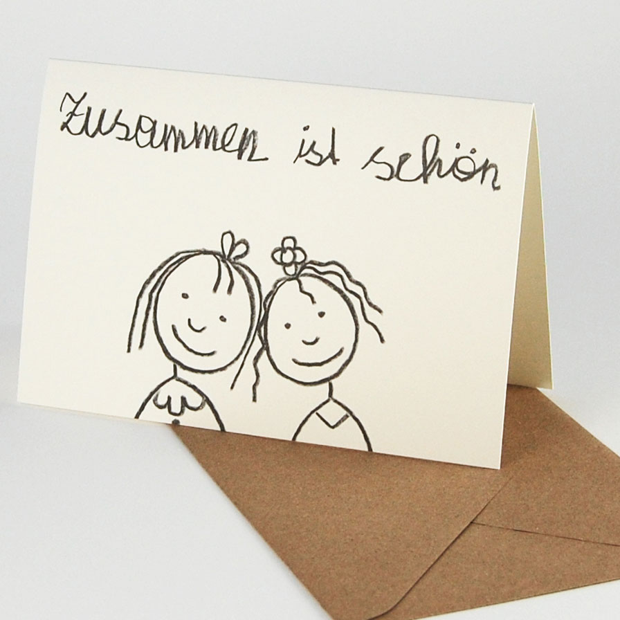 zusammen ist schön, witzige Karten für Hochzeitseinladungen von Frauen mit roten Recyclingumschlägen