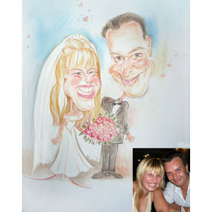 Hochzeitskarten mit der Karikatur des Brautpaares