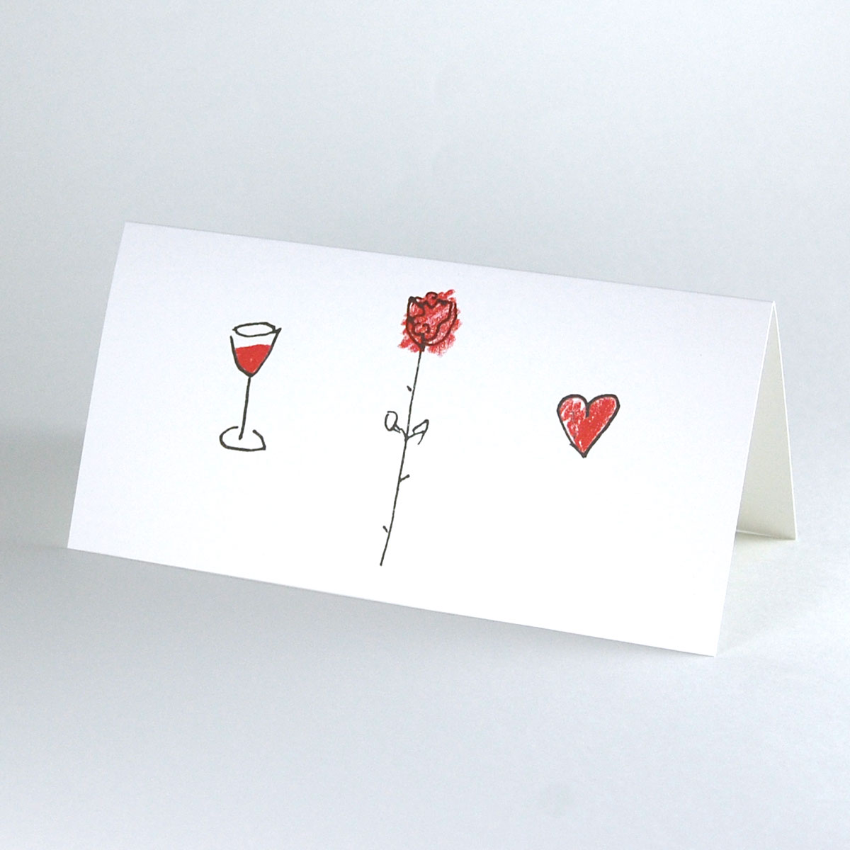 schlichte, edle Einladungskarten für die Hochzeit: Rose, Wein, Herz