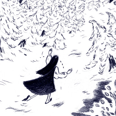 Da fing es an zu laufen und lief über die spitzen Steine und durch die Dornen, Illustrationen