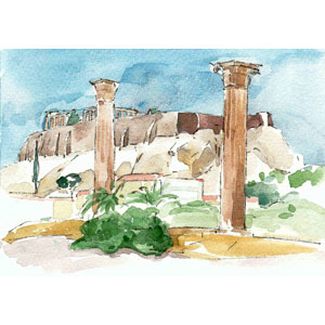 Athen mit Akropolis, Aquarell