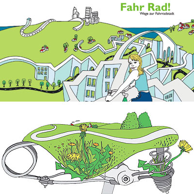 Abbildungen für eine Fahrradbroschüre, Illustrationen und Grafikdesign