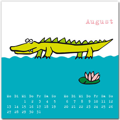 Krokodil mit Seerose, Illustrationen für Kalender