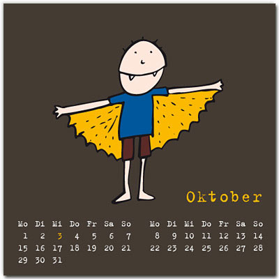 Vampir mit schickem Cape und ebensoschicken Zähnen: Halloween, Kalenderblatt