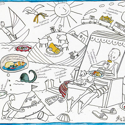 Illustration für eine ausmalbare Kinder-Speisekarte, Illustrationen