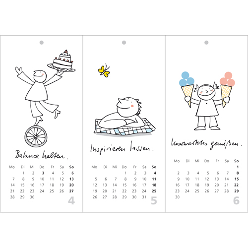 Balance halten, Inspirieren lassen, Unerwartetes genießen, Glück - Kalender