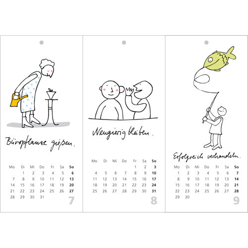 Büropflanze gießen, Neugierig bleiben, Erfolgreich verhandeln, Glück - Kalender