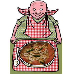 Wie heißt der Mann? Bilderrätsel mit Buchstabensuppe