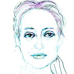 farbiges Portrait einer Freundin, Faserliner und Filzstift auf Papier, Entstehungsdauer etwa 10 Minuten