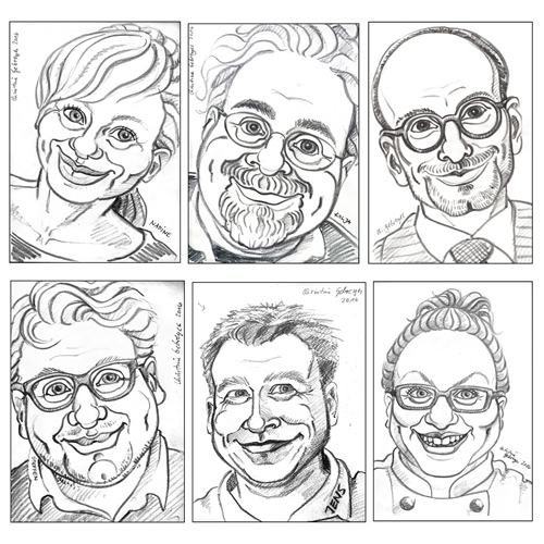 Porträtkarikaturen: gezeichnet mit Graphitstift, Karikaturen bei Veranstaltungen in Berlin