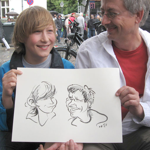 Vater und Sohn, Portraitkarikaturen bei Festen in Berlin