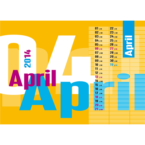 Kalenderblatt für April, typografischer Kalender