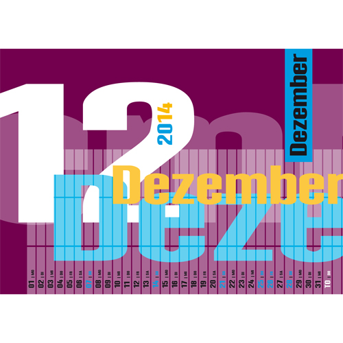 Kalenderblatt für Dezember, typografischer Kalender