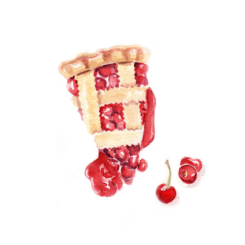 Kirschkuchen, Aquarell, Illustration