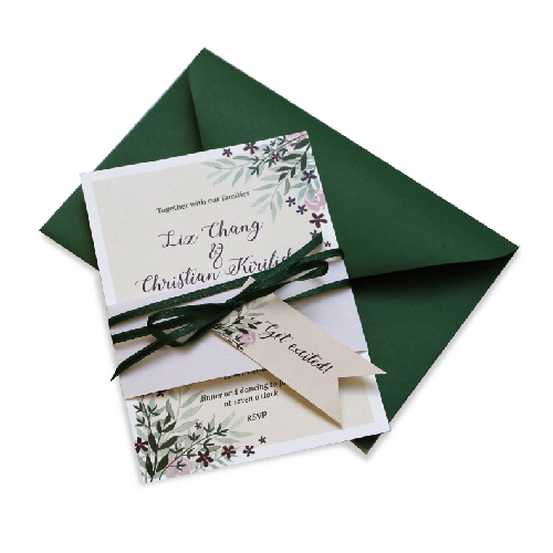 Hochzeitseinladung, Handzeichnung von floralen Elementen in Aquarelltechnik