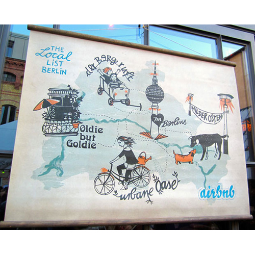 Illustrierter Stadtplan für AirBnB auf Vintage Rollkarte, Illustrierte Stadtpläne