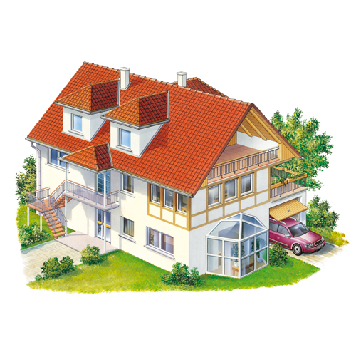 Beispiel für die Vergrößerung und Modernisierung eines Fertighauses, Architektur-Illustrationen