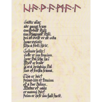 Hávamál, Kalligrafie mit Runen und Fraktur