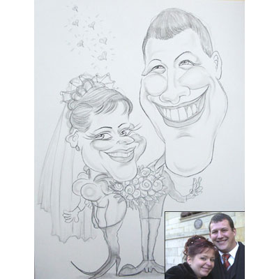 Karikatur eines Brautpaares nach einem Foto