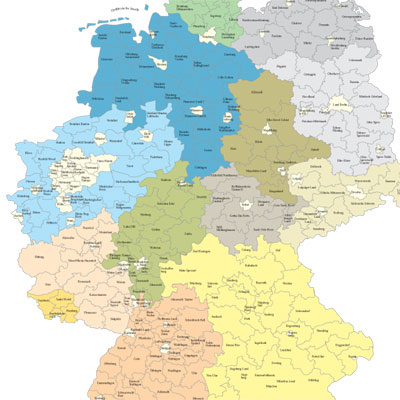 Vektor-Karten im Kundenauftrag: Bundesrepublik Deutschland mit den Umrissen der einzelnen Landkreise
