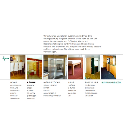 Webseite adamdesign, Gestaltung mit QuarkXPress