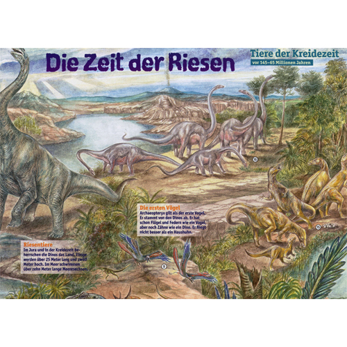 Die Zeit der Riesen, Tiere der Kreidezeit, wissenschaftliche Illustrationen