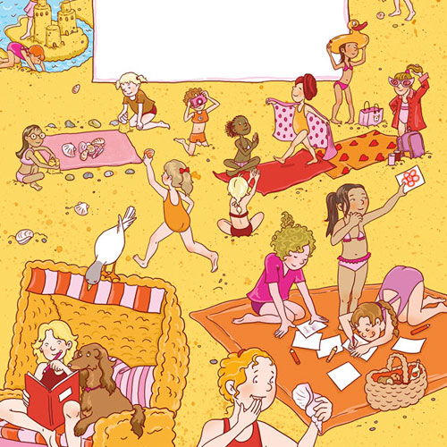 Spiele und Spaß für Mädchen am Strand, Wimmelbilder