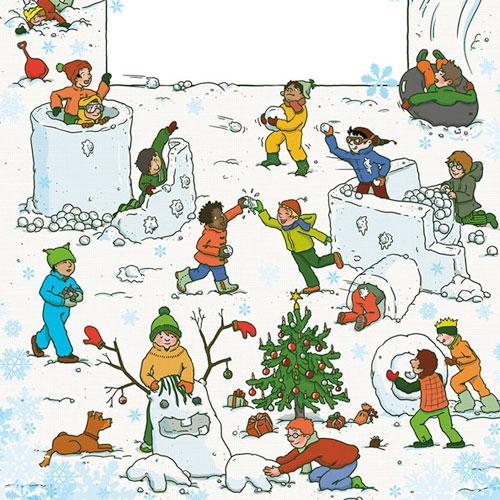 Winteraktivitäten für Jungs, Wimmelbilder und Illustrationen