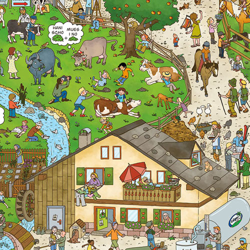 Urlaub auf dem Bauernhof, Wimmelbilder und Illustrationen