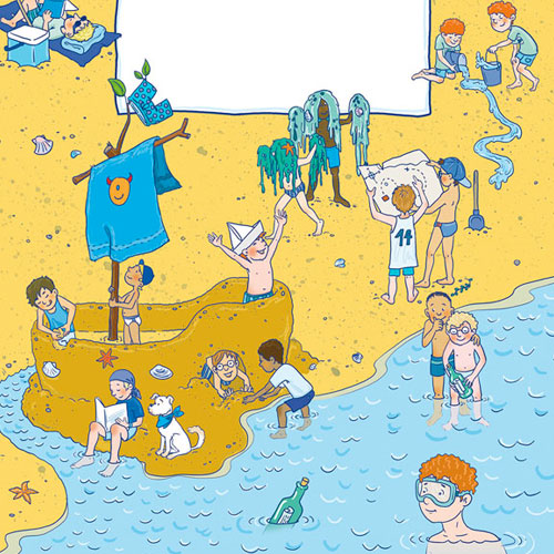 Jungs am Strand , Wimmelbilder und Illustrationen