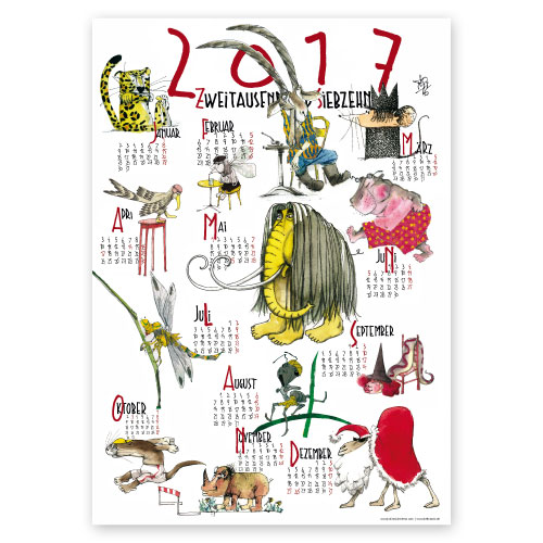 illustrierter Plakat-Kalender DIN A2: menschliche Tiere