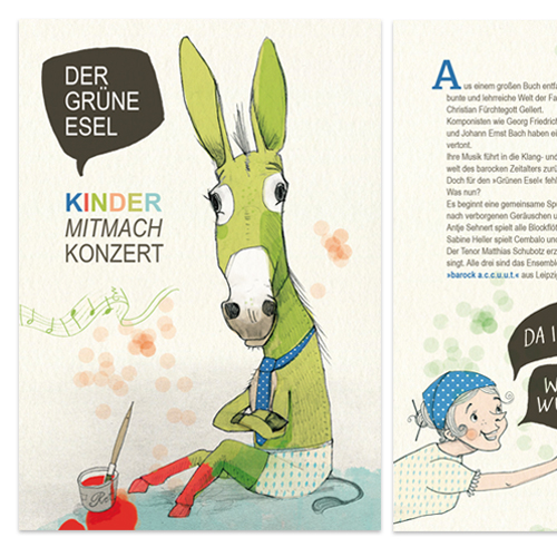 Informationsfolder für ein Kinder-Mitmach-Konzert, Gesamtgestaltung inklusive Illustrationen