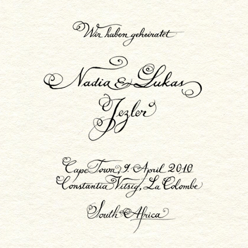 Die Namen des Brautpaares - Druckvorlagenherstellung Hochzeitskarte, verschnörkelter Stil