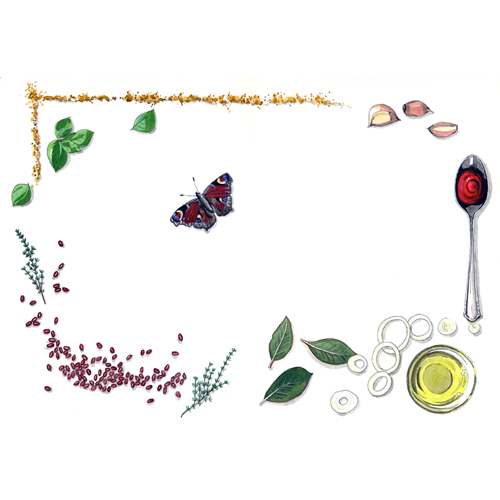 Polenta mit Azukibohnen, Food-Illustrationen