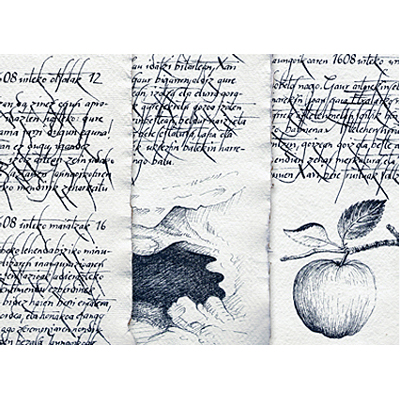 Nachschrift eines baskischen Tagebuches mit Zeichnung, Kalligrafie in exotischen Sprachen