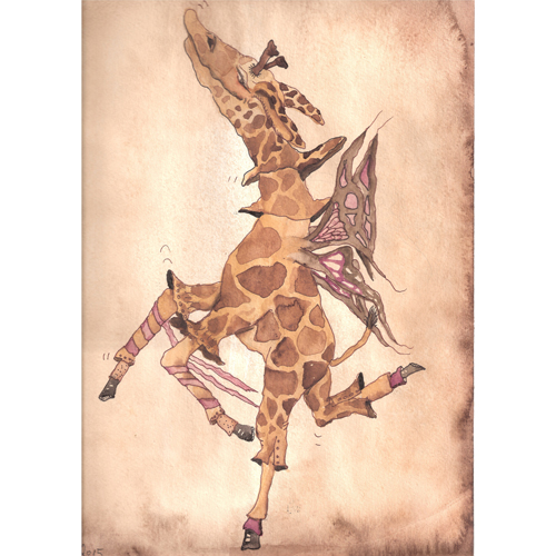 Glückselig schwebt hier die Giraffe. Womöglich trank sie zu viel Kaffee, Illustration für ein Frauenmagazin