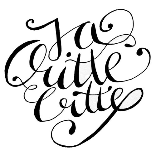 Ja, Quitte bitte, illustrative Kalligrafie