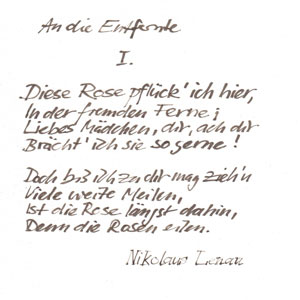 An die Entfernte, Gedicht von Nikolaus Lenau, Kalligrafie