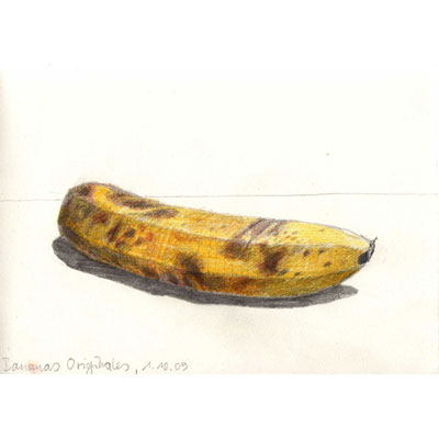Banane, Zeichnung mit Bleistift und verschiedenen Buntstiften