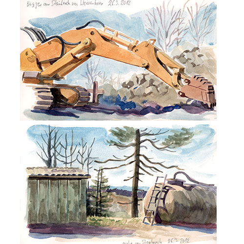 Reiseskizzen von einem Steinbruch im hessischen Weissenborn, Aquarellskizzen
