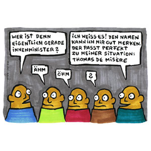 Eselsbrücke für den Namen des Innenministers, handgezeichnete karikaturen