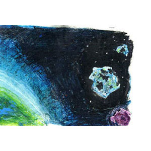 Das All mit Meteoriten, Illustrationen für ein Kinderbuch