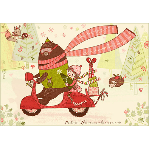Merry christmas für Rollerfahrer (Vespa), Illustrationen für Weihnachtskarten