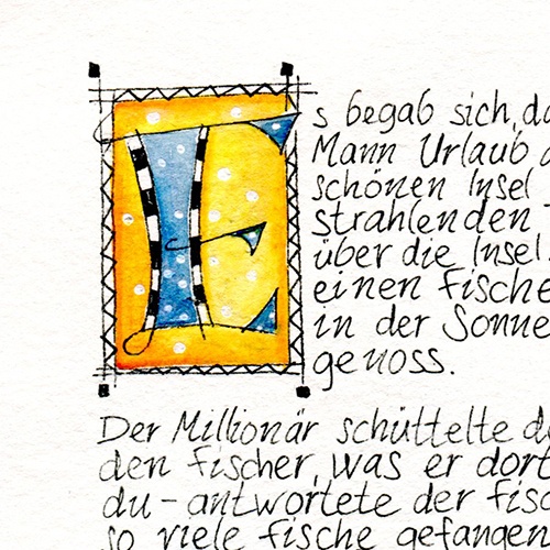 Initiale E, Handlettering