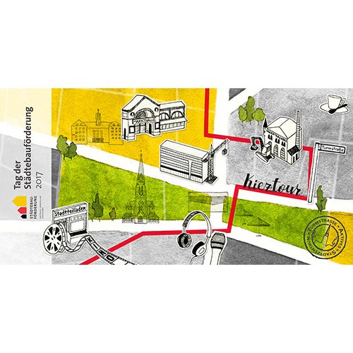 illustrierter Stadtplan von München mit Locations und Touren zum Münchner Stoff Frühling 2018 für den Winkler Medien Verlag