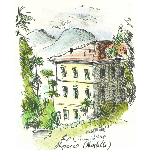 Villa in Verbania am Lago Maggiore, Faserschreiber + Buntstift, Illustrationen