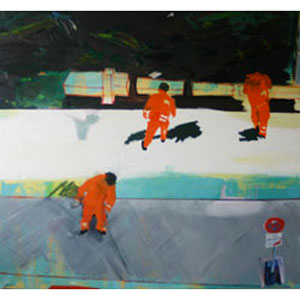 Müllmänner, Öl auf Leinwand, 150 x 170 cm