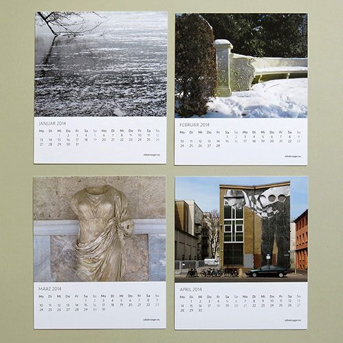 Kalenderblätter Januar bis April, Kalenderboxen, Tischkalender in transparenter Verpackung