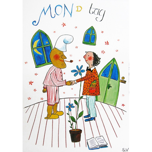 Mond Tag, Illustration mit Wortspiel