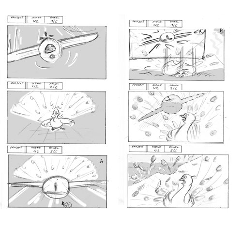 Rough Storyboard, Storyboard für einen Tierfilm